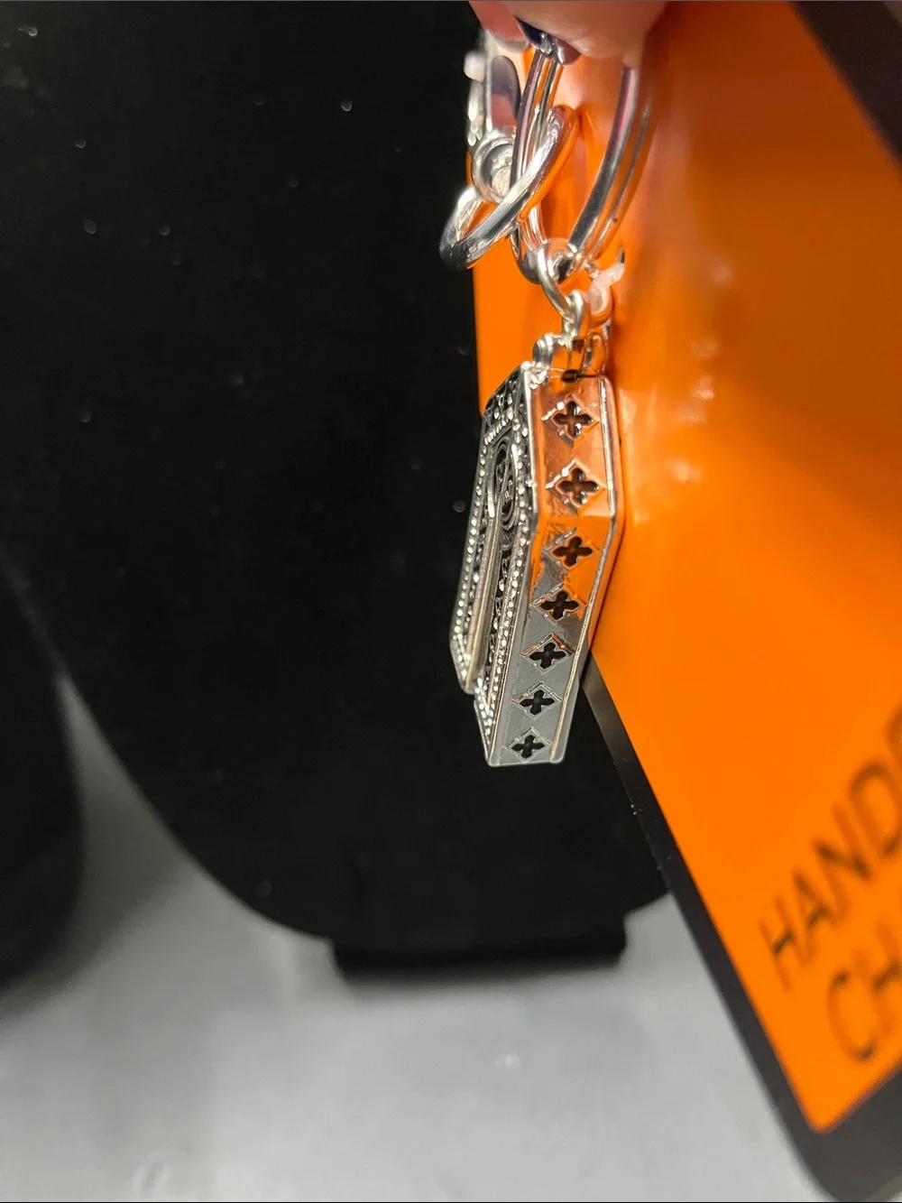 New Silver Decorative Handbag Charm Keychain - Silver Tone Split Coffin